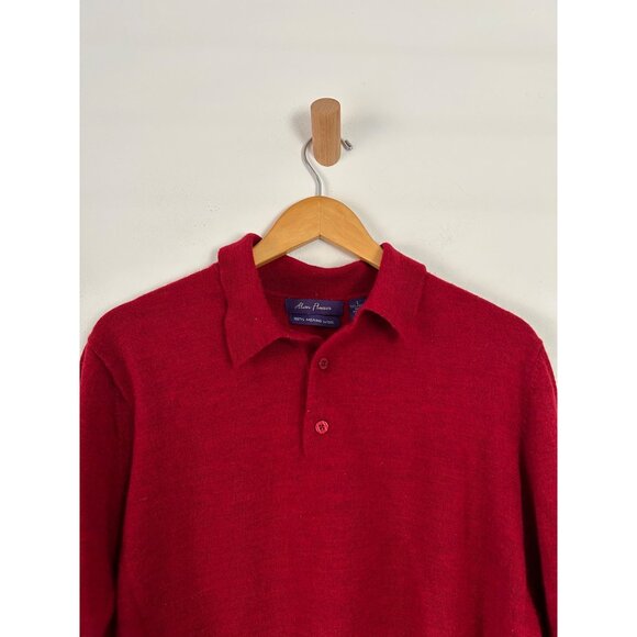 Alan Flusser 100% Merino Wool Red 3 Button Polo Sweater Men's Size L - Picture 2 of 7